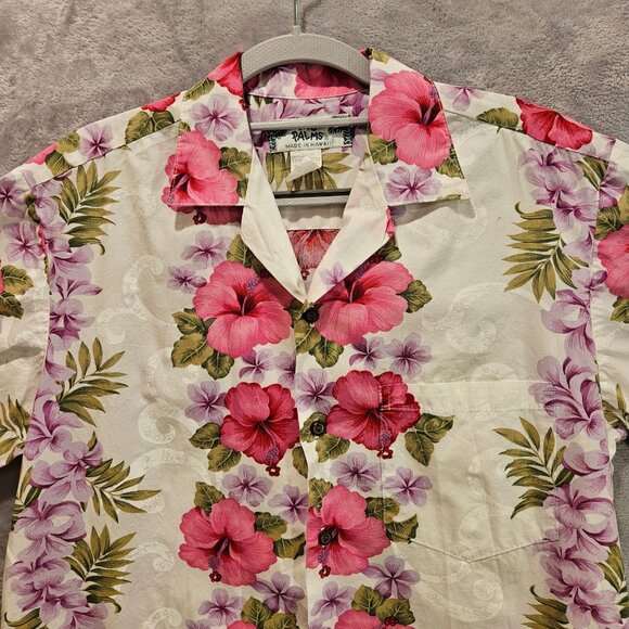 Two Palms Hawaiian Blouse Womens M Colorful Hibiscus Made is Hawaii USA Cotton - Picture 4 of 14